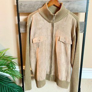 Robert Louis Lined Full zip Ivory Swacket Vegan Suede Sweater Jacket XL